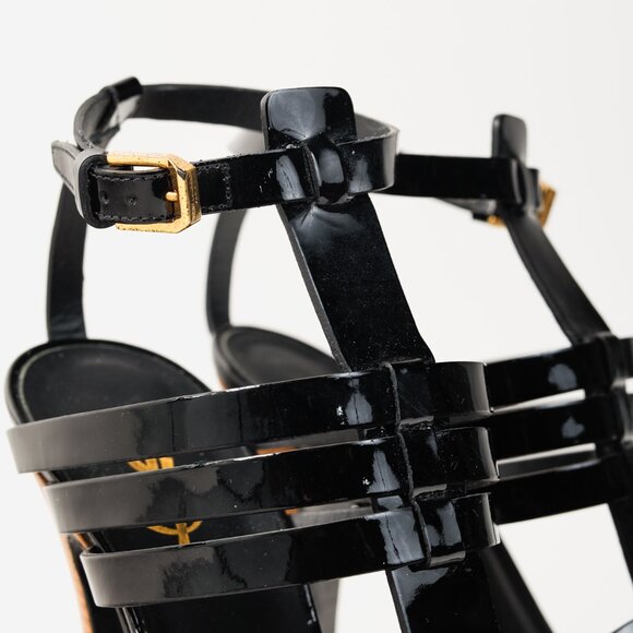 Saint Laurent Tribute Black Patent Leather Platform Sandals - Picture 8 of 11